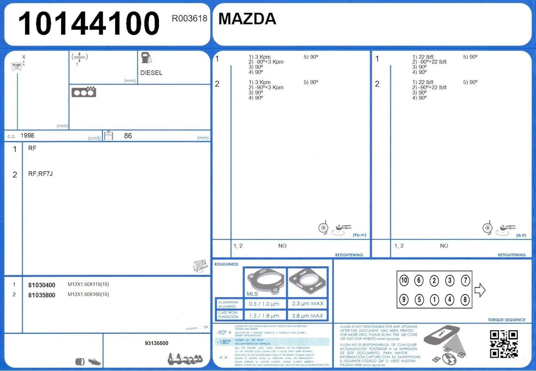 AJUSA 10144100 Dichtung, Zylinderkopf