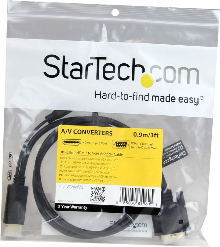 StarTech.com 90cm aktives HDMI auf VGA Konverter Kabel - HDMI zu VGA Adapter 0,9m - Schwarz - 1920x1