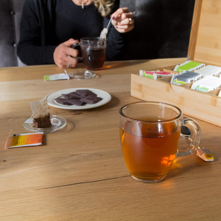 Tee Box aus Bambus mit 8 Staufächern für 160 Teebeutel [23x30x9cm] | Bio Bambus Tee-Box | Teebeutelb