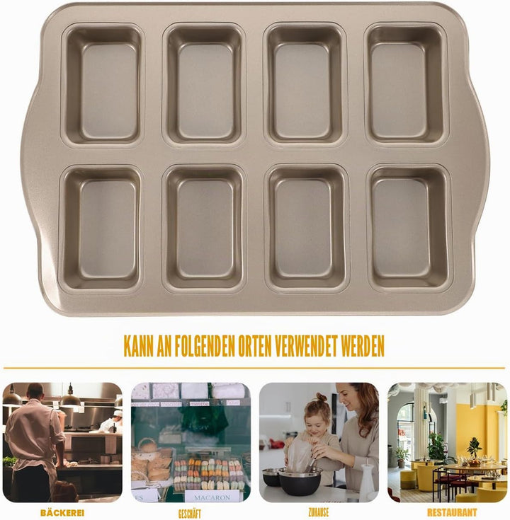 Mini Kastenform für 8 Kuchen Kohlenstoffstahl Kuchenform Antihaftbeschichtet Backform Brotbackzubehö