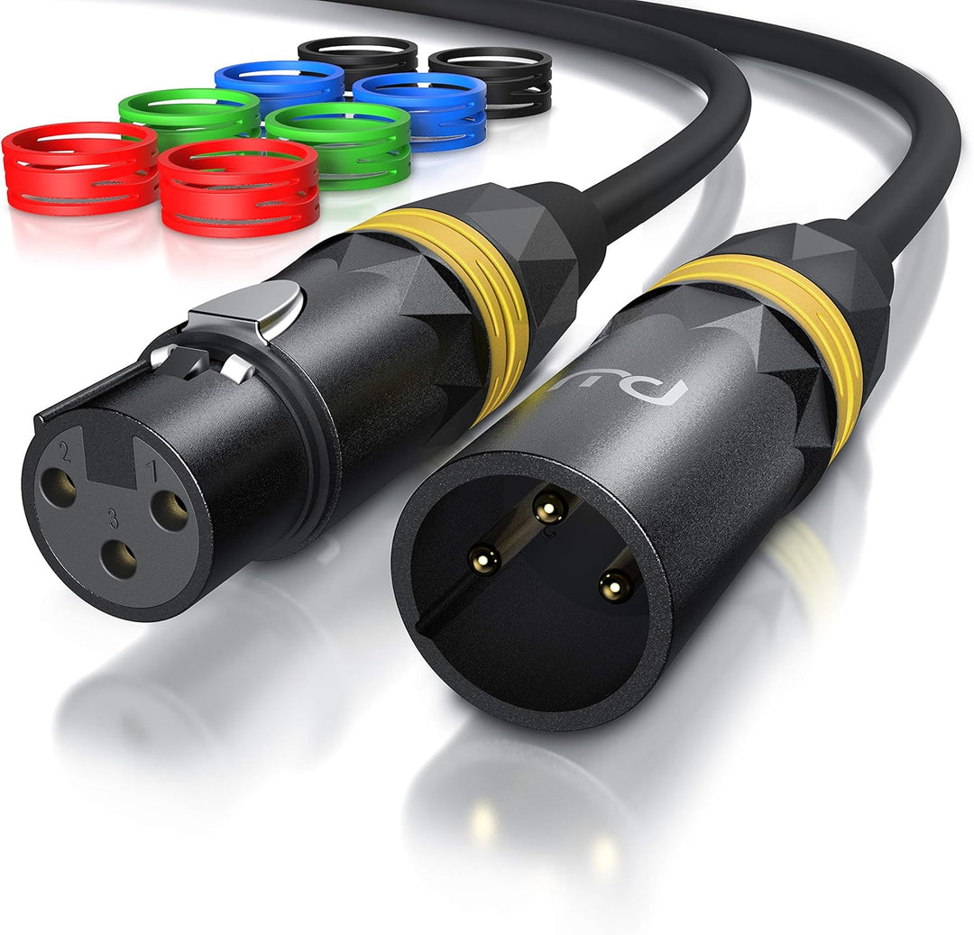CSL - 5m Mikrofonkabel - XLR Stecker auf XLR Buchse - Audio Kabel - je 4 Farbringe: rot blau gelb gr