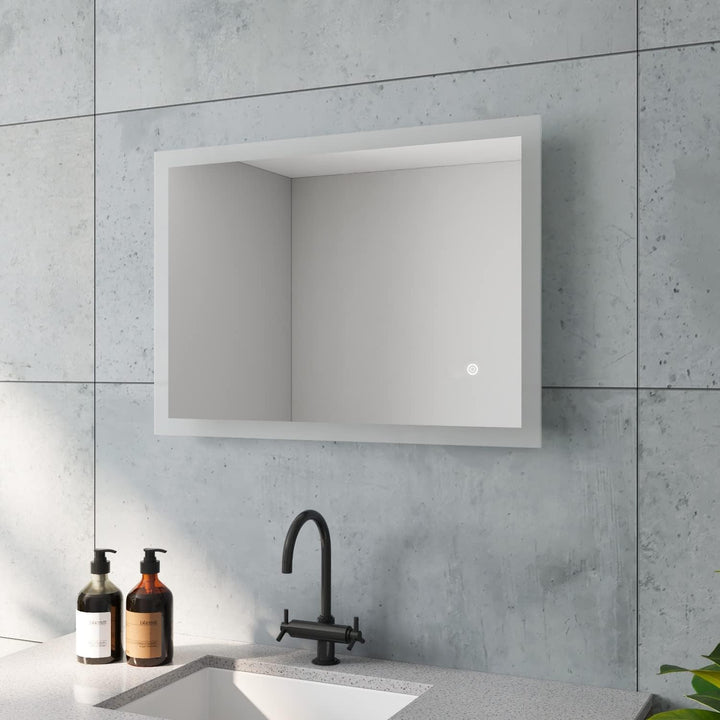 BOURGES-Serie Badspiegel mit indirekt Beleuchtung Hell Eckig 50x70 cm LED Badezimmerspiegel Günstig