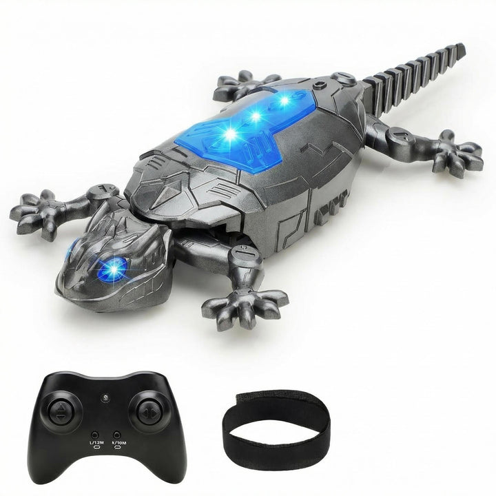 Fernbedienung Eidechse Spielzeug Wandkletterer,2.4G RC Kletternde Echse mit LED Licht, Silber – Inte