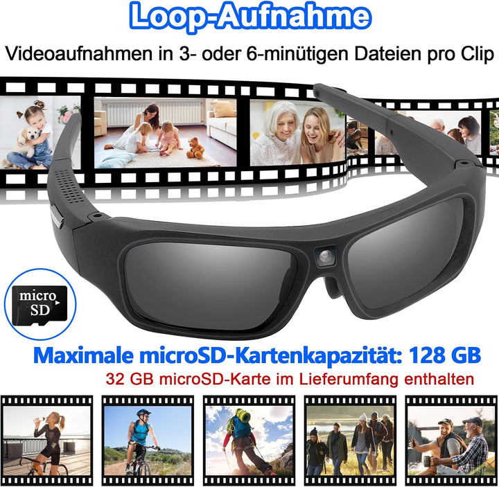 TANGMI Brille Kamera 4K, Action Cam für Motorrad Outdoor, Polarisiert 32GB | Videobrille, Sportkamer