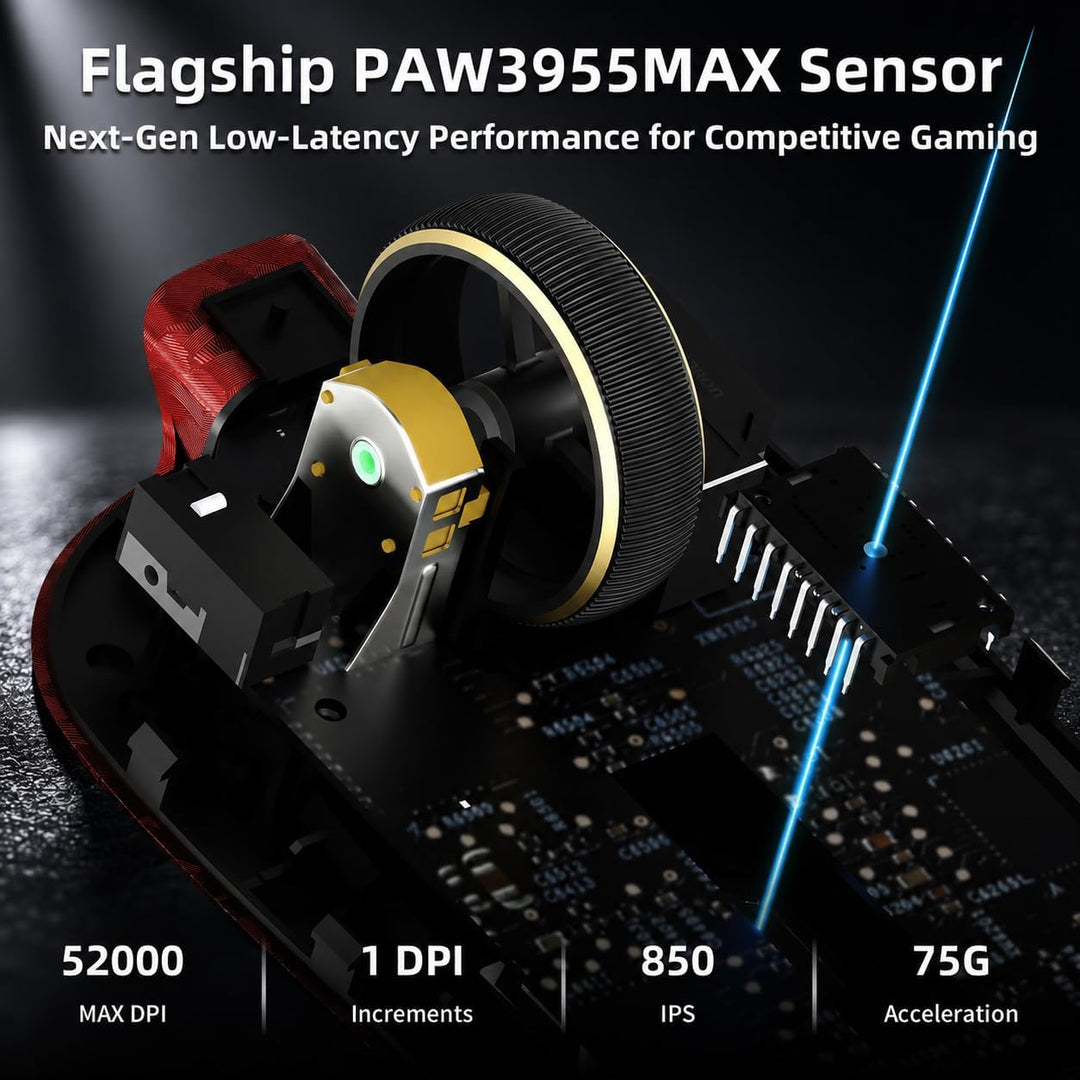ATTACK SHARK RS3 Ultra Carbonfaser Kabellose Gaming Maus mit C06Ultra Kabel Rot B, Rot B
