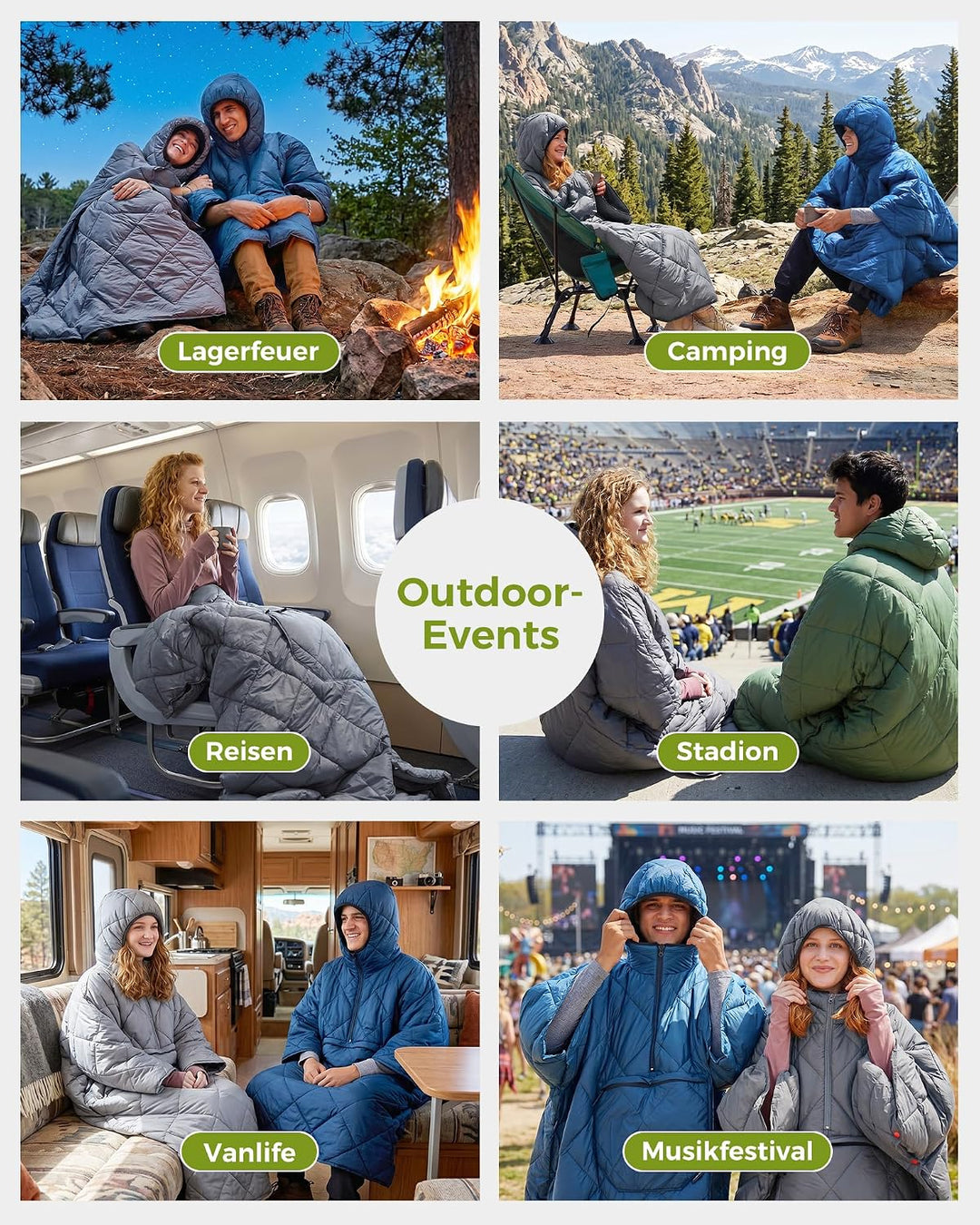 ATEPA Camping Poncho Decke & Tragbarer Schlafsack – Ultraleichte Warme Outdoor Decke Aus Recycelten