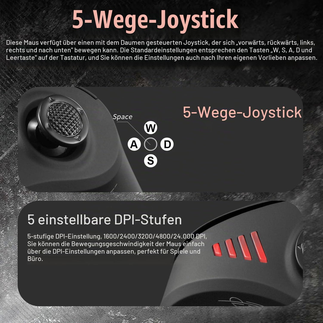 zelotes Kabellose Bluetooth Maus mit Joystick,24.000 DPI,11 Programmierbare Tasten, RGB,USB Optische
