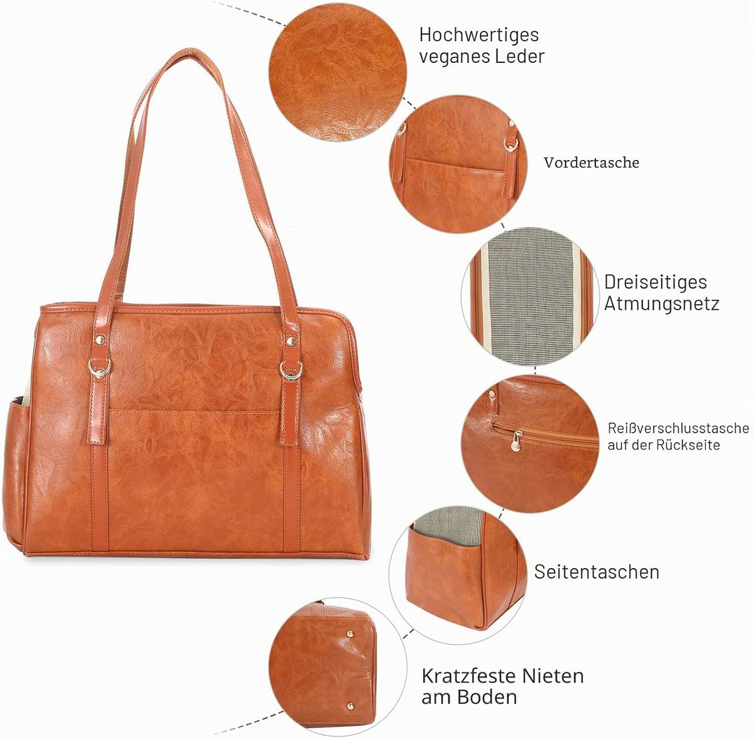 Hundetragetasche, modische Leder-Haustier-Tragetasche mit Taschen, von Fluggesellschaften zugelassen