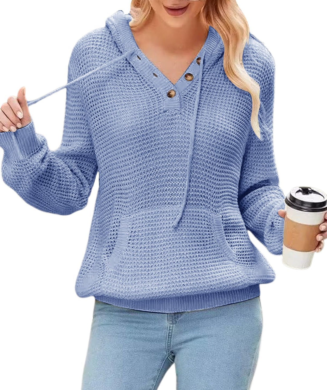 TrendiMax Hoodie Damen Strickpullover Kapuzenpullover Herbst Übergangs Sweatshirt Langarm Pullover D