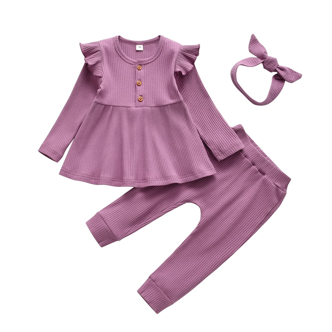 Derouetkia Baby Mädchen Kleidung Kleinkind Mädchen Rüschen Tops Langarm Hose mit Stirnband Outfit Se