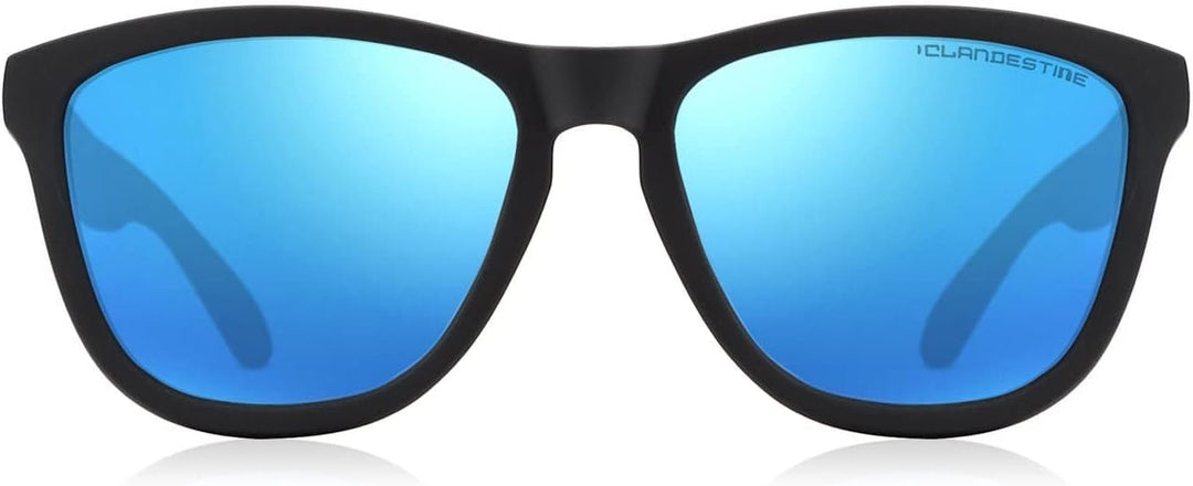 Clandestine - Sonnenbrille Model 8 Matte Black Light Blue - Blaue HD Nylon Gläser und TR90 Rahmen -