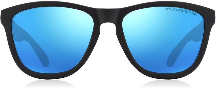 Clandestine - Sonnenbrille Model 8 Matte Black Light Blue - Blaue HD Nylon Gläser und TR90 Rahmen -