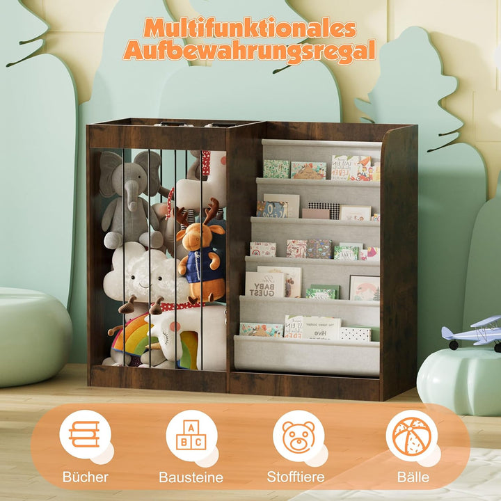 NACHES Kinder Organizer für Kinderzimmer Spielzimmer (Braun, 90x34x80cm) | Spielzeugregal Kuscheltie
