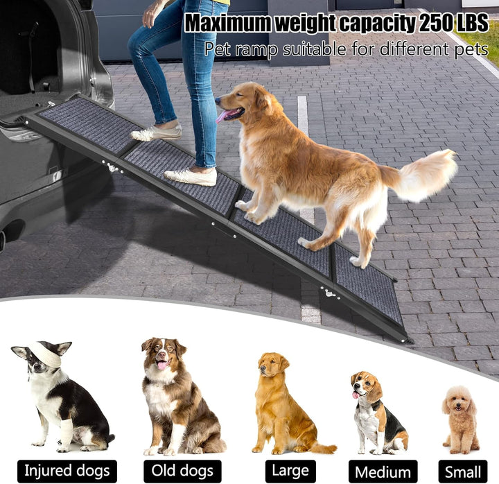 Hunderampe für Auto, längste 160 cm und breiteste 44 cm, tragbare Haustierrampe mit rutschfester Tep