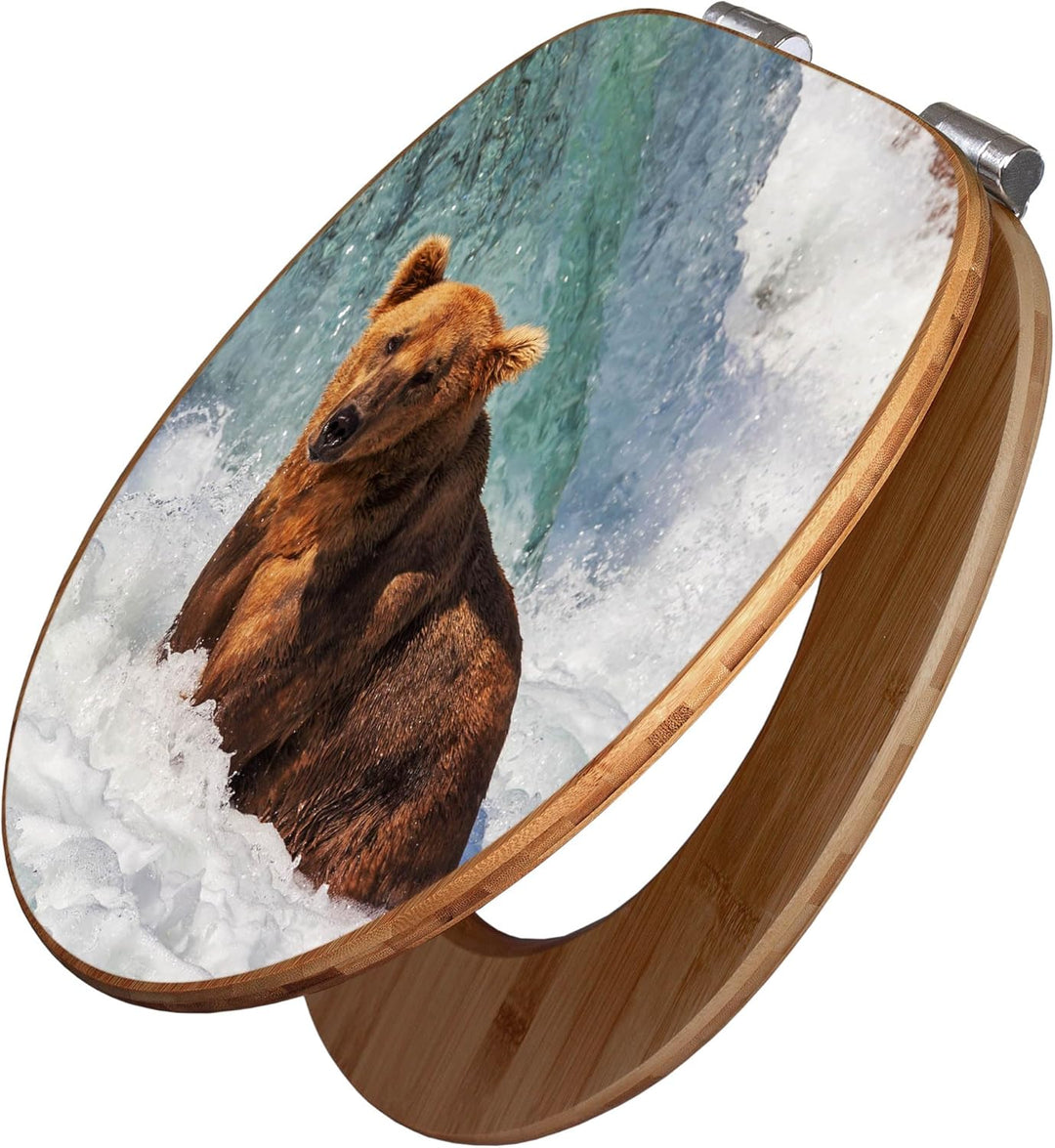 banjado® Design WC Sitz Bambus Absenkautomatik mit Motiv Bär Im Wasser/Toilettendeckel mit Absenkaut