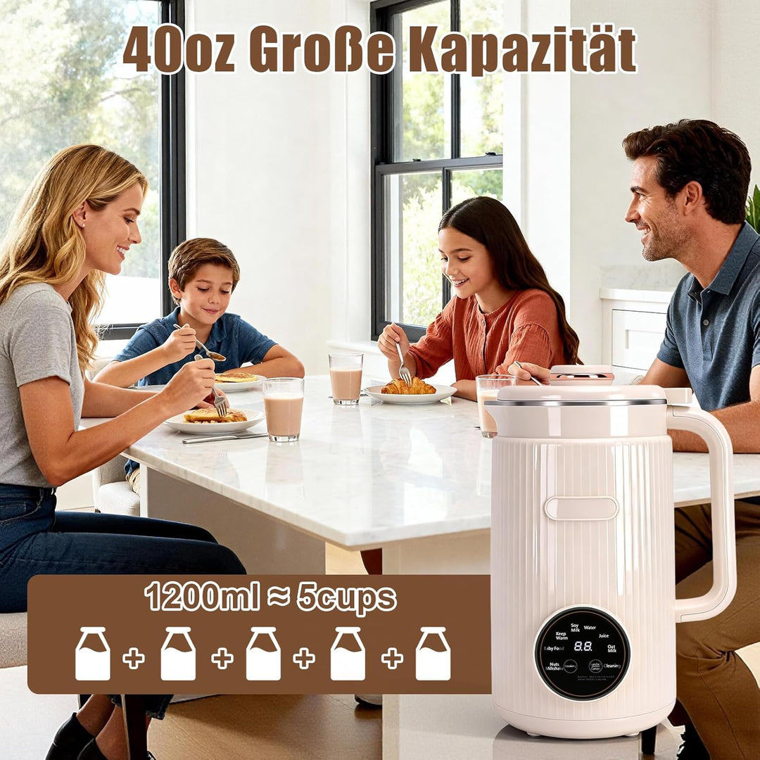 8 in 1 Nussmilchmaschine, 1200ml Automatische Sojamilchmaschine mit Temperaturregelung, 12 Klingen,