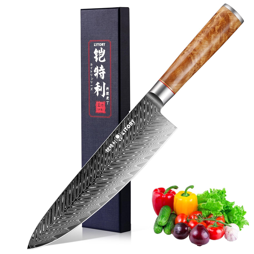 Kitory Damastmesser 20cm Pro Kochmesser 73 Lagen Damaststahl Klinge 10Cr15CoMoV Stahl Küchenmesser m