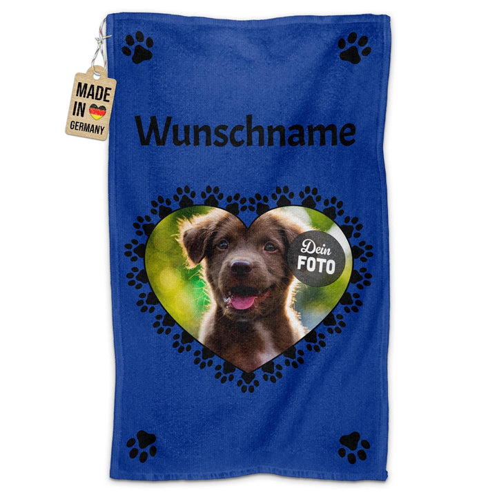 PR Print Royal Personalisiertes Hundehandtuch mit Foto & Name selbst gestalten - Pfoten-Herz - Pfote