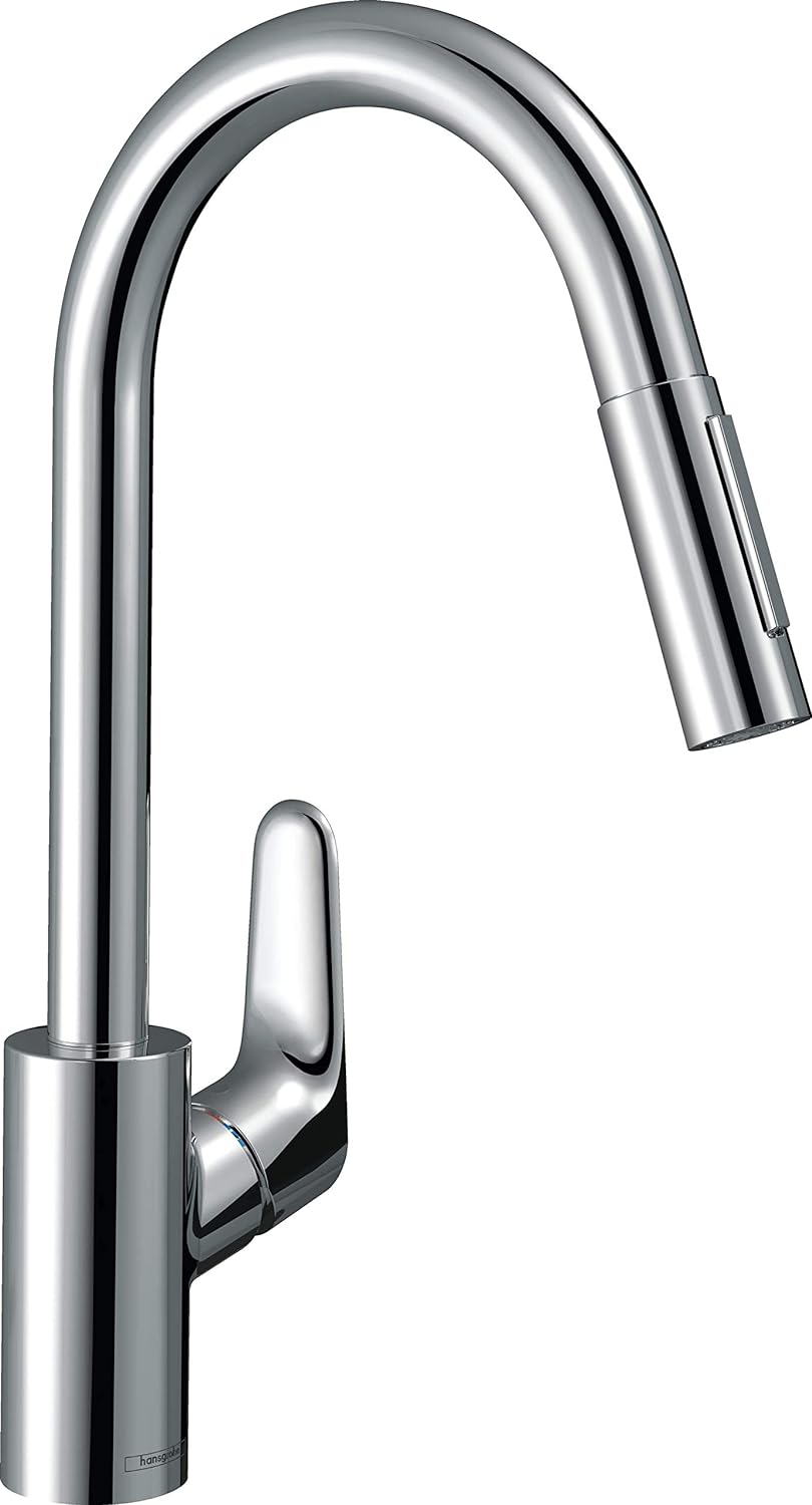 hansgrohe Focus Küchenarmatur (Wasserhahn Küche mit Schlauchbox, 150° schwenkbar, ausziehbare Brause
