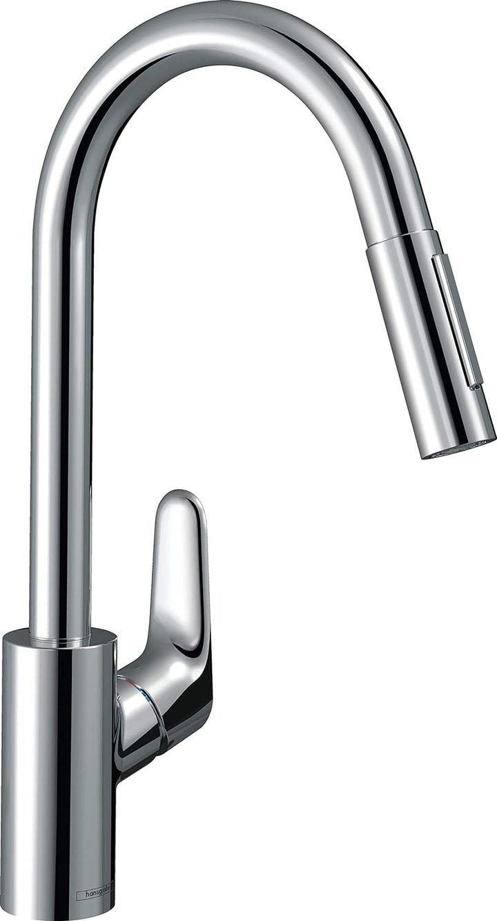 hansgrohe Focus Küchenarmatur (Wasserhahn Küche mit Schlauchbox, 150° schwenkbar, ausziehbare Brause