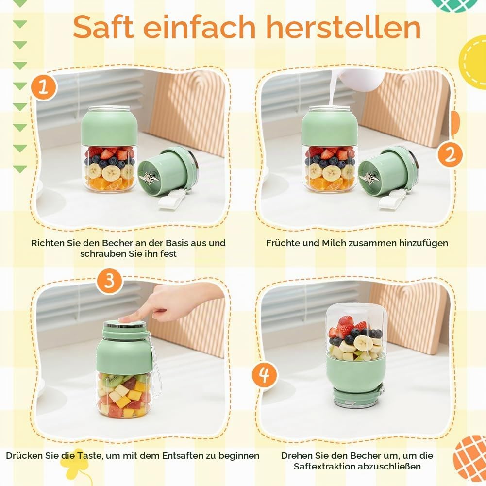 Tragbarer Mixer, Smoothie Maker To Go 1300 ml, Kabellos USB Wiederaufladbar Frischer Saft Standmixer