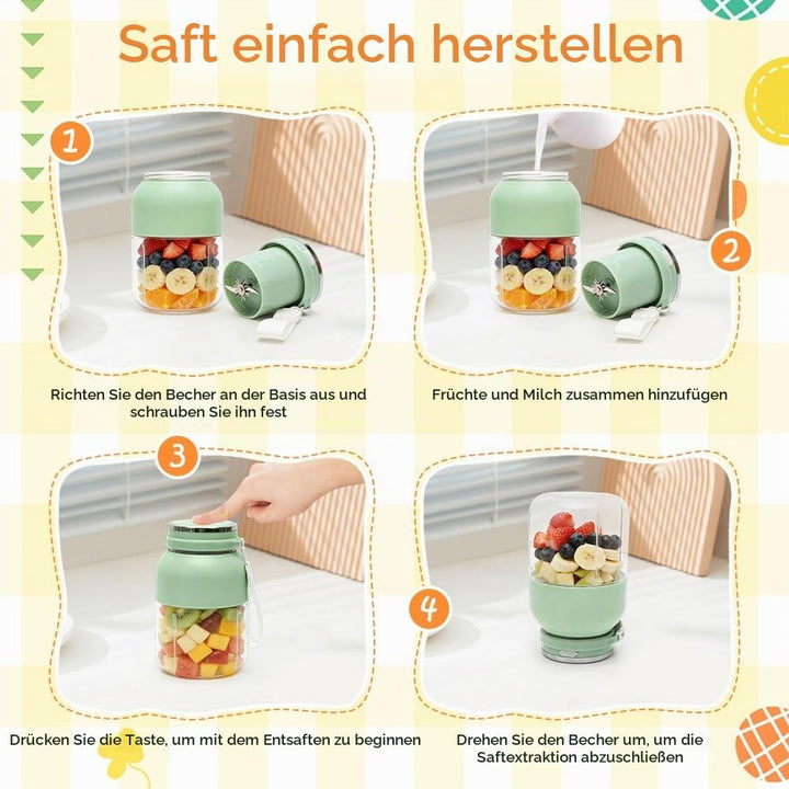 Tragbarer Mixer, Smoothie Maker To Go 1300 ml, Kabellos USB Wiederaufladbar Frischer Saft Standmixer