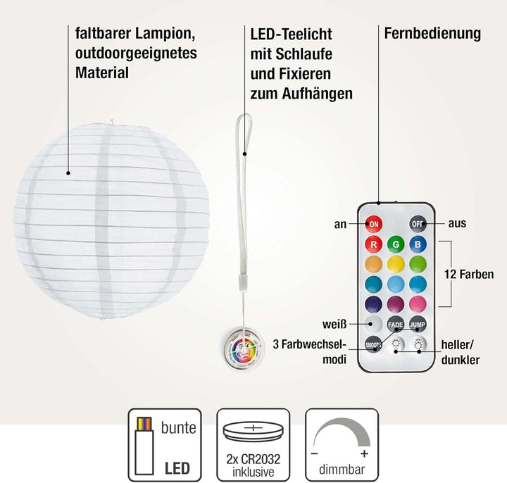 Hellum LED Lampion aussen mit Fernbedienung I Wetterfest Lampion mit wasserdichtem Teelicht I 5x30cm