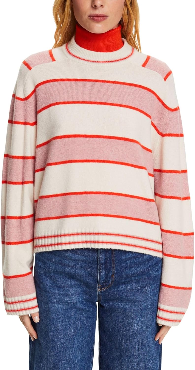 ESPRIT Gestreifter Pullover aus Wollmix XS Cream Beige, XS Cream Beige