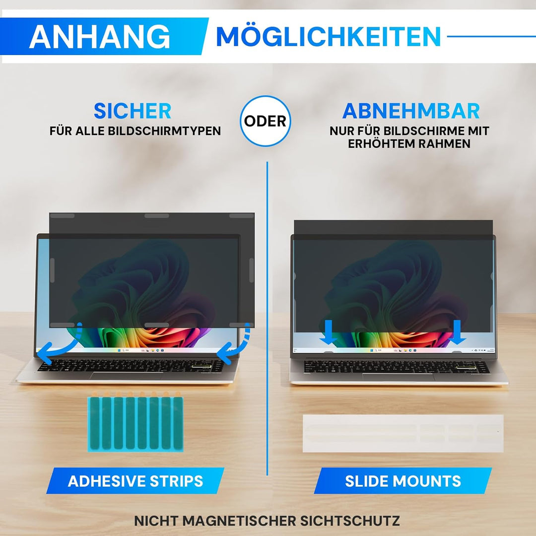 15,6 Zoll 16:9 Laptop Blickschutzfolie, Computer Monitor Sichtschutzfilter und Blendschutz Blaulicht