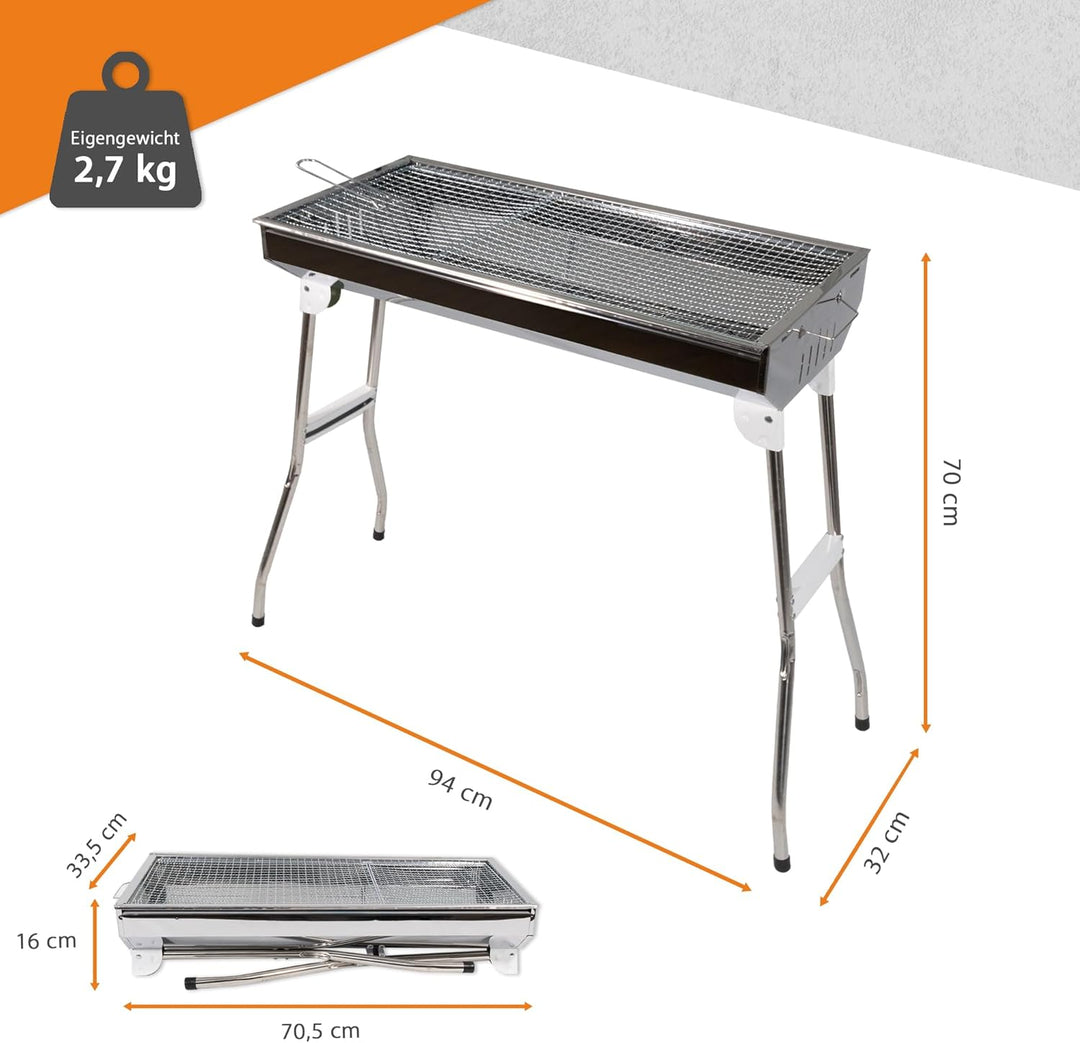 Lemodo Faltbarer Holzkohlegrill – Tragbarer Campinggrill klappbar, Edelstahl-Grill für Outdoor, Pick