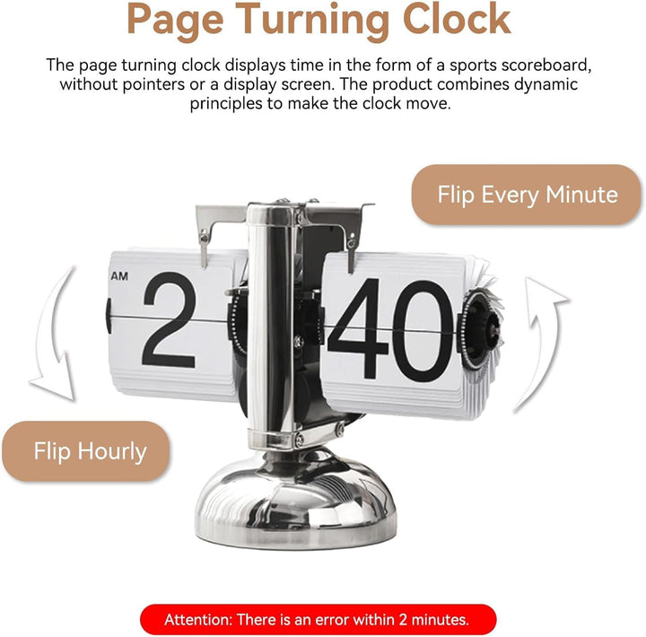 Flip-Uhr Retro, Schreibtischuhr Vintage-Design, Digitale Batteriebetriebene Flip-Down-Uhr mit Zahnra
