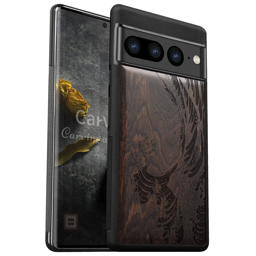 Carveit Handyhülle für Google Pixel 7 Pro Case [Holz und TPU Silikon Hybrid hülle] Stossfeste Stosss