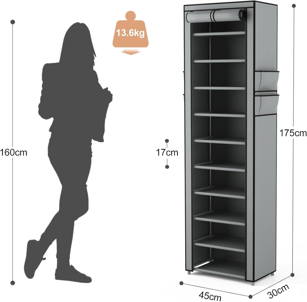 Schuhregal mit 11 Ebenen, Schuhschrank Schmal und Hoch für 20-22 Paar Schuhe, Schuhregale aus Stoff