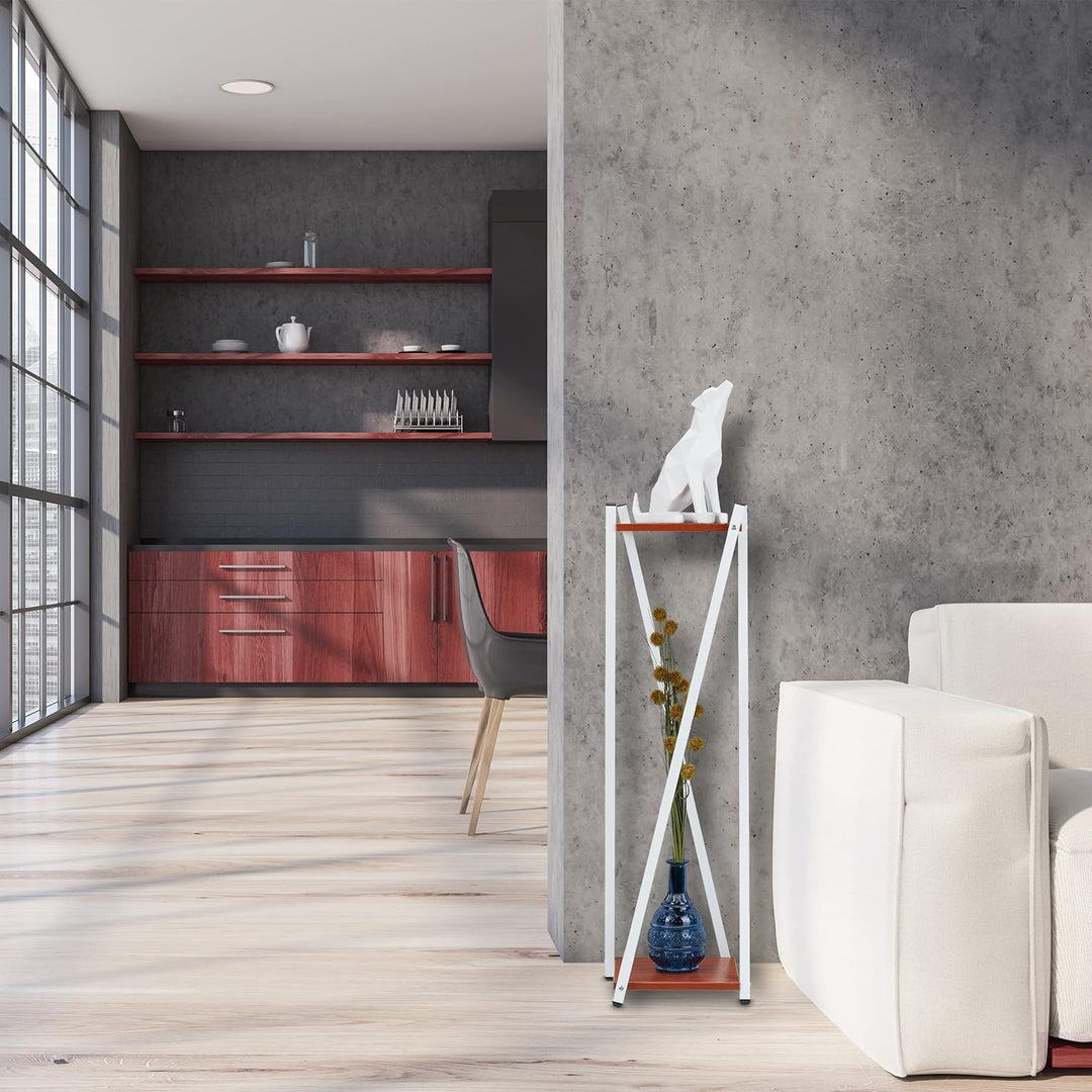 Relaxdays Blumenständer, 2 Etagen in Holzoptik, Metall, MDF, moderner Blumenhocker, HBT: 99 x 29 x 2