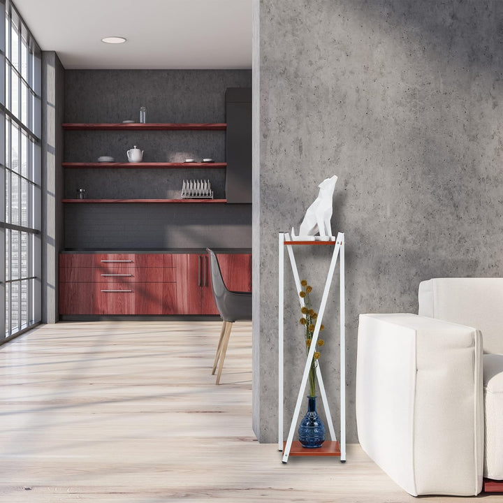 Relaxdays Blumenständer, 2 Etagen in Holzoptik, Metall, MDF, moderner Blumenhocker, HBT: 99 x 29 x 2