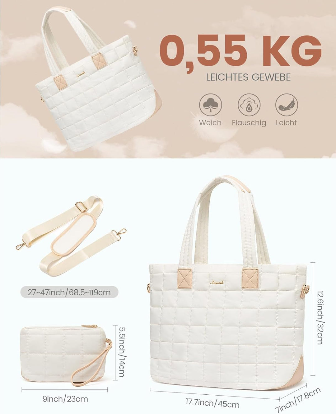 LOVEVOOK Laptop Handtasche Damen Gross，Puffer Laptoptasche 15,6 Zoll，Arbeitstasche Shopper Tasche Sc