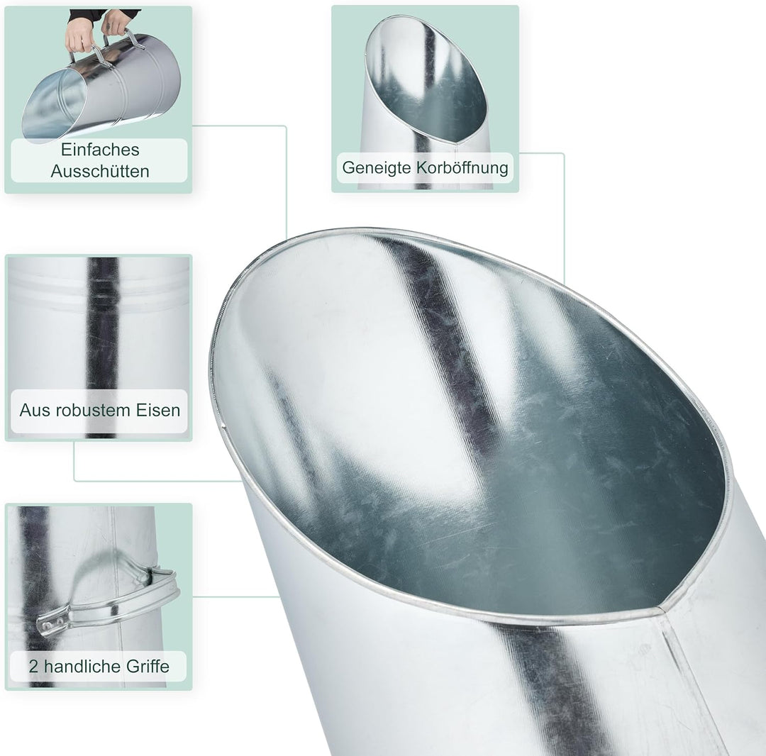 Relaxdays Kohlenschütte, 16 Liter, Eisen, Kohleeimer mit 2 Griffen, Pelletschütte zum Nachfüllen, Ka
