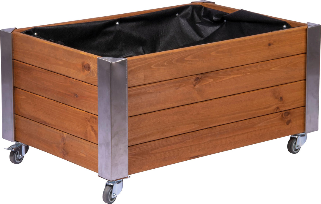 dobar® Hochbeet Rolfi | Rollbares Hochbeet mit Pflanzenvlies | Pflanzkasten aus Holz | 78 x 52 x 40,