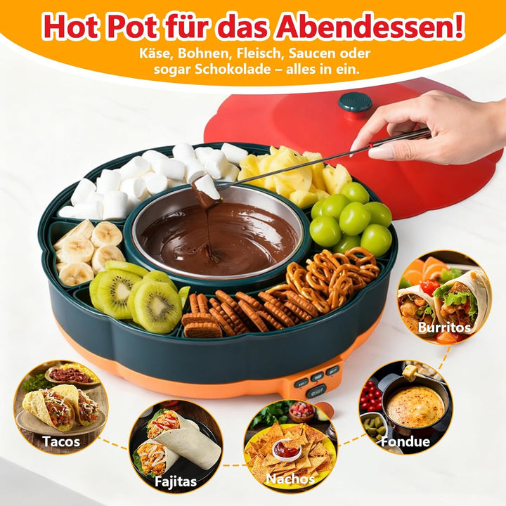 Taco Tuesday Set, Taco Servierset & Schokoladen Fondue mit 1 L Heiz Topf, 3 Temperaturstufen, 4 Halt