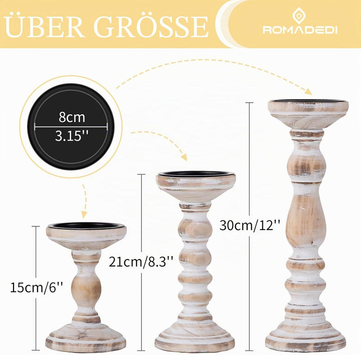 Romadedi Kerzenhalter Stumpenkerzen Holz Kerzenständer : 3er Set Kerzen Ständer Landhausstil Shabby