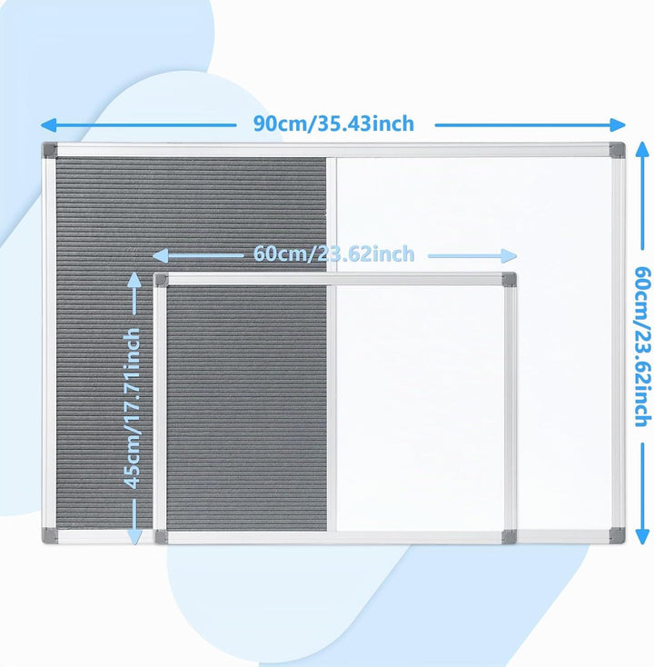 MAKELLO Kombitafel 90x60cm Whiteboard und Buchstaben Tafel, Pinnwand Magnettafel mit Aluminiumrahmen