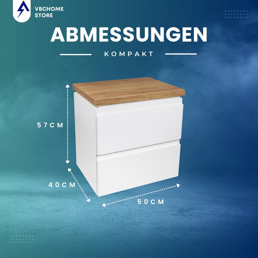 VBChome Badmöbel 50 cm Weiss Aufsatzwaschbecken 48x35 cm Aufsatzwaschtisch mit Waschbeckenunterschra