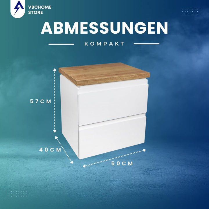 VBChome Badmöbel 50 cm Weiss Aufsatzwaschbecken 48x35 cm Aufsatzwaschtisch mit Waschbeckenunterschra