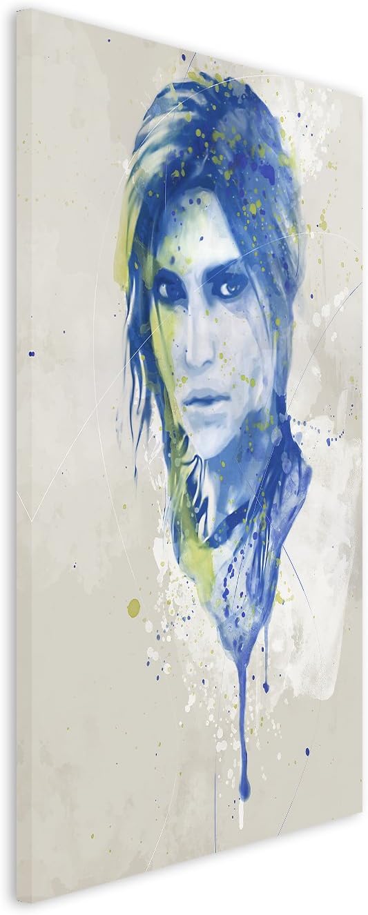 Lara Croft I Aqua 90x60cm - Splash Art Paul Sinus Wandbild auf Leinwand - Malerei, Kunstbild, Aquare