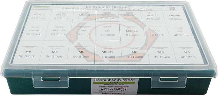 Sortiment M5 + M6 DIN 7991 (ISO 10642) Edelstahl A2 (V2A) Senkschrauben (Innensechskant) - Set beste