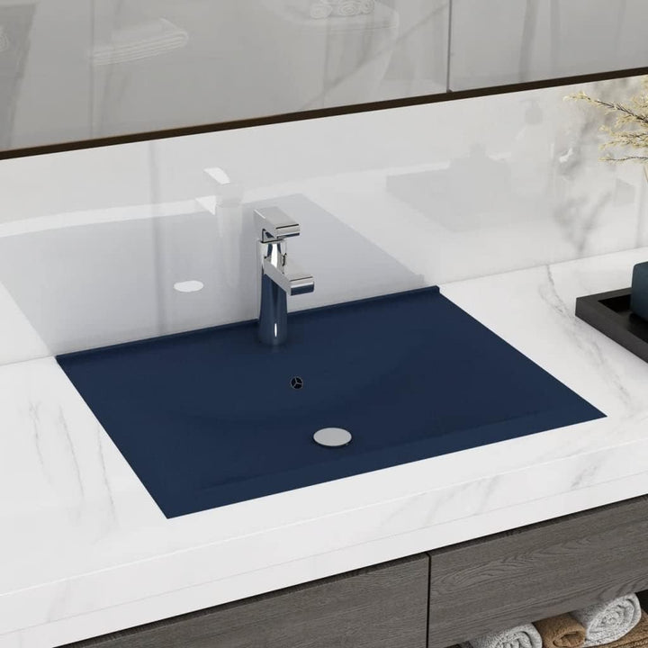 WIFESE Luxus-Waschbecken mit Hahnloch Matt-Dunkelblau 60x46 cm Keramik Einbauwaschbecken Hänge-Wasch