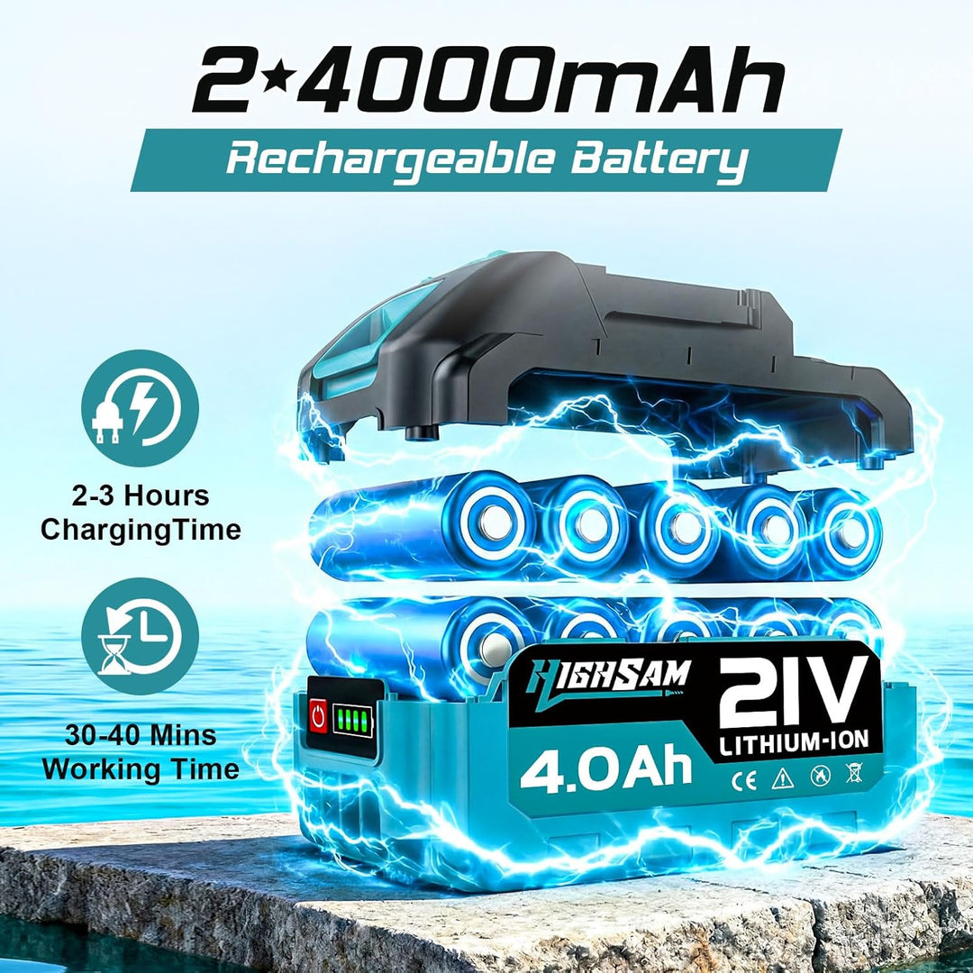Akku Hochdruckreiniger, 3000W Bürstenloser Motor 3-Gang-Modus Max 120Bar, Mobiler Hochdruckreiniger
