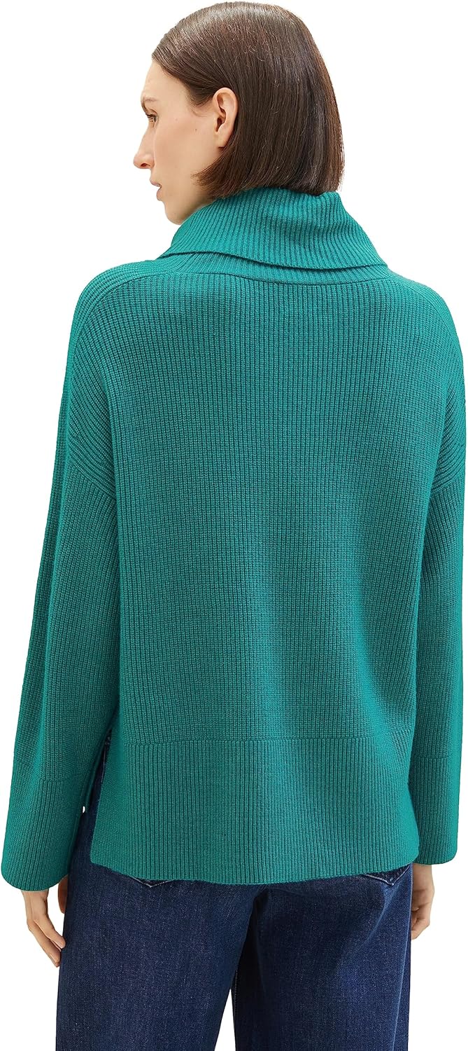 Tom Tailor Damen 1037786 Pullover mit Rollkragen (1er Pack) XL 32402 - Ever Green Melange, XL 32402