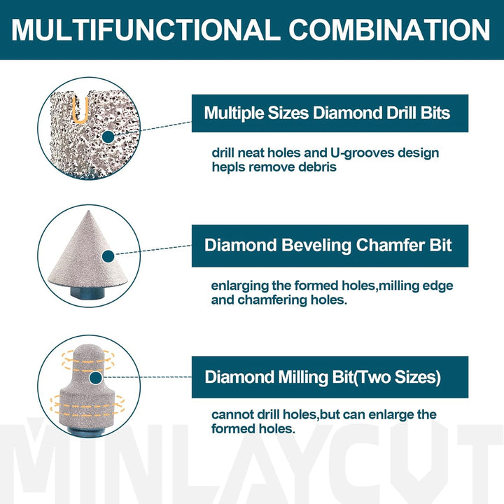 MINLAYCUT Diamond Tile Drill Bit Set 20/25/35/50/68/100 mm Diamond Drill Bit Hole Saw with 20-35 mm