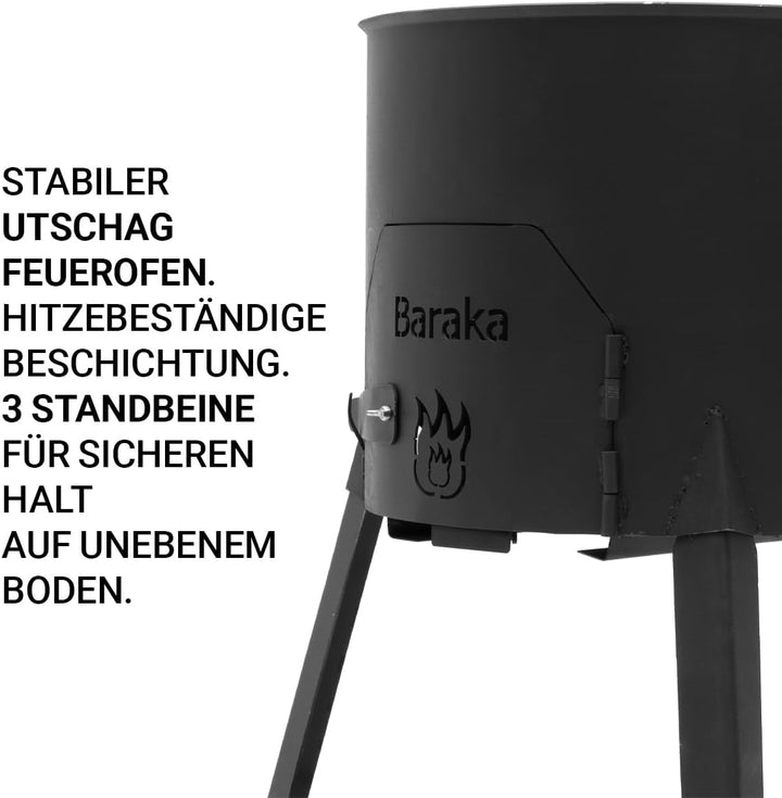 FlameFusion Utschak Feuerofen mit Abzugsrohr Uchag Grillen & Kochen mit Outdoorküche (Utschak L - oh